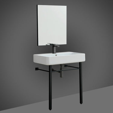 EVIVA Eliza 32 Inch Italian Ceramic Console Sink with Brass Stand and Matte Black Legs and Towel Rail Bathroom Vanity Eviva